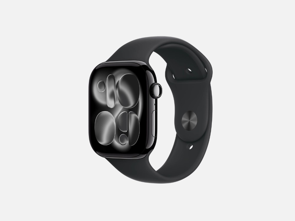 Apple Watch Series 11 na cor meia-noite com pulseira esportiva, posicionado em fundo cinza claro. Referência de mercado na categoria de melhor smartwatch premium para usuários de iPhone.