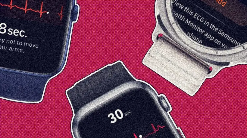 Smartwatches exibindo o recurso de eletrocardiograma (ECG) na tela, destacando o monitoramento de saúde como uma das melhores razões para usar um smartwatch.